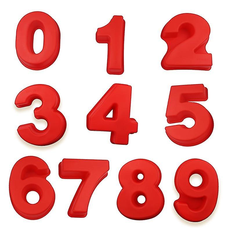 9pcsシリコンケーキナンバーモールドレッドナンバーバースデーケーキモールドノンスティックシリコンナンバーケーキパンT