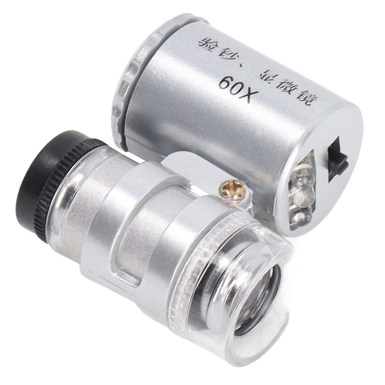 Pocket Microscope 60X Silver LED Light USB 70mAh Battery