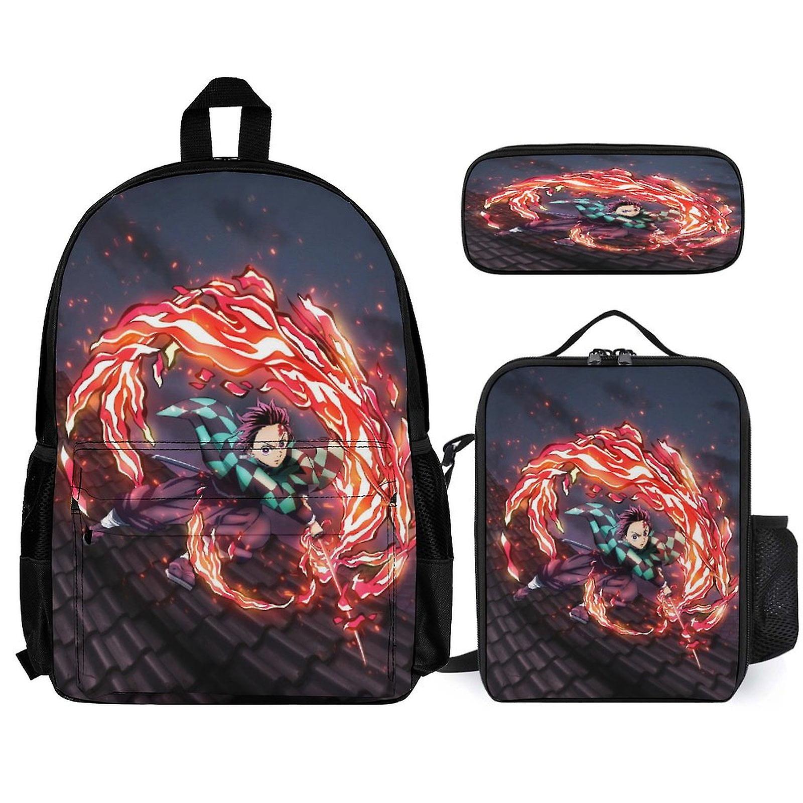 Demon Slayer Backpack 3 Piece Set Laptop Backpack with Pencil Case Lunch Bag Combination