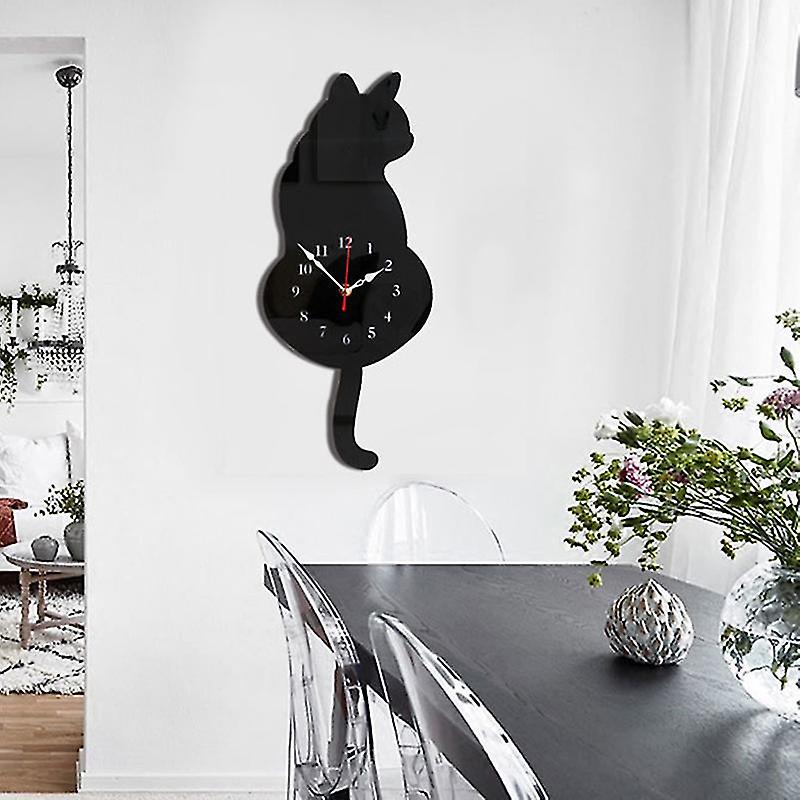 Creative Cat Shape Pendulum Wall Clock Decorative Acrylic Wall Clock 