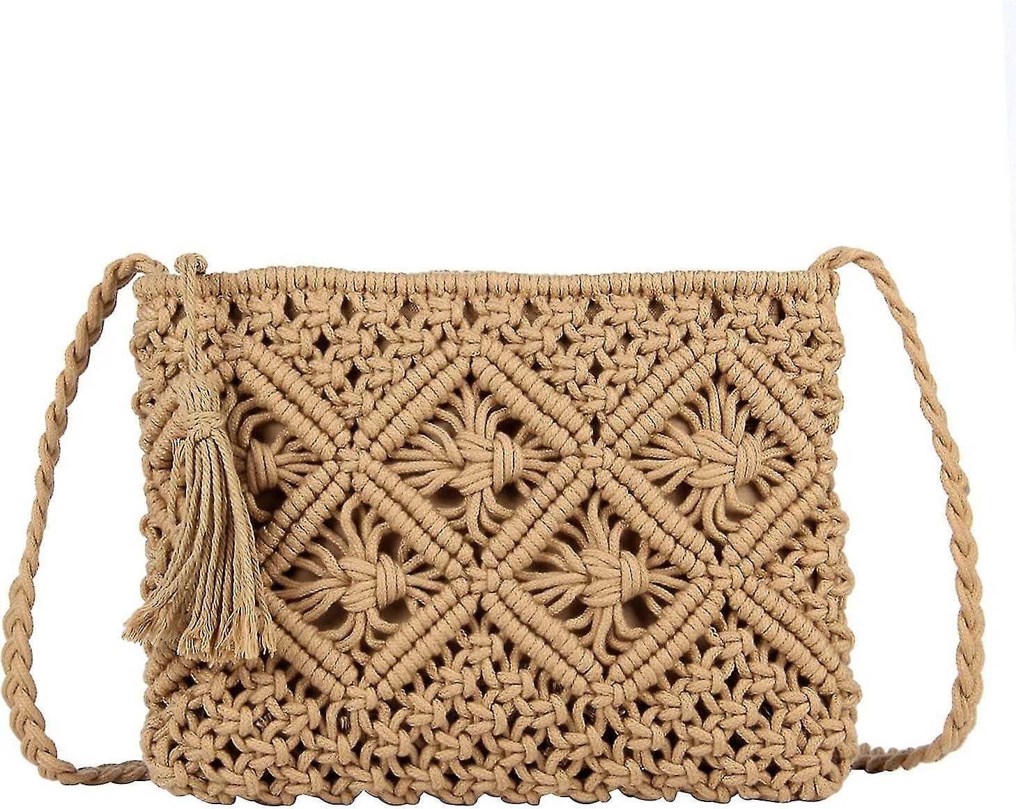 レディース手織りクロスボディ財布サマービーチストローメッセンジャーバッグ織りコットン手作りショルダーハン