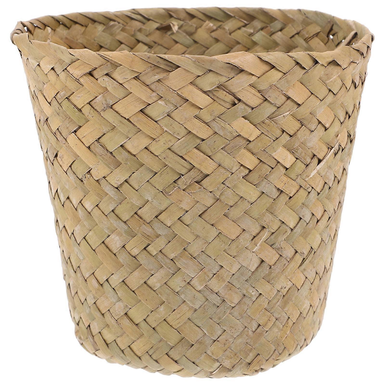 Woven Waste Basket Natural Straw Garbage Can Woven Basket Living Room Trash Basket