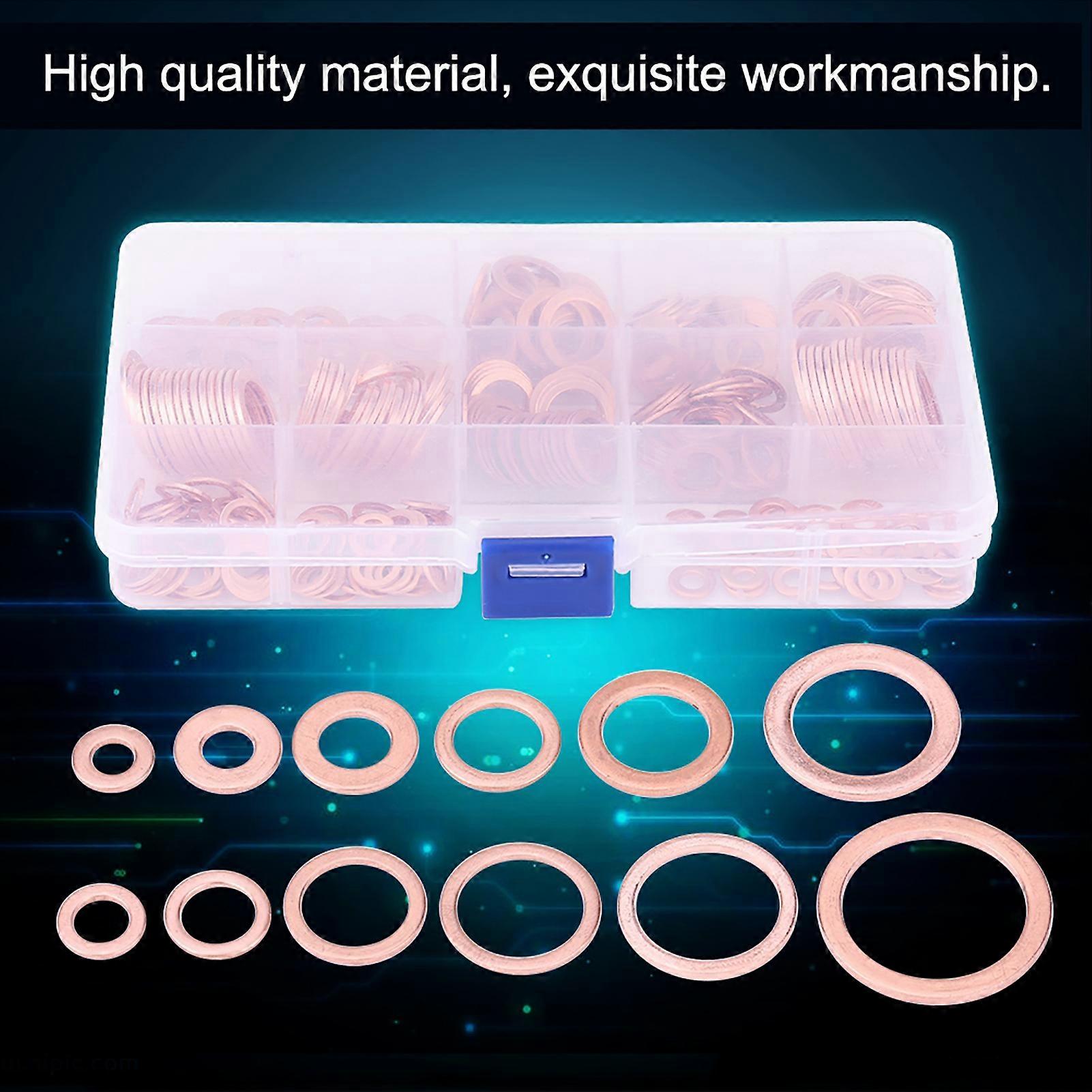 280pcs 12 Sizes Assorted Solid Copper Crush Washers Seal Flat Rings Kit W/ Storage Box