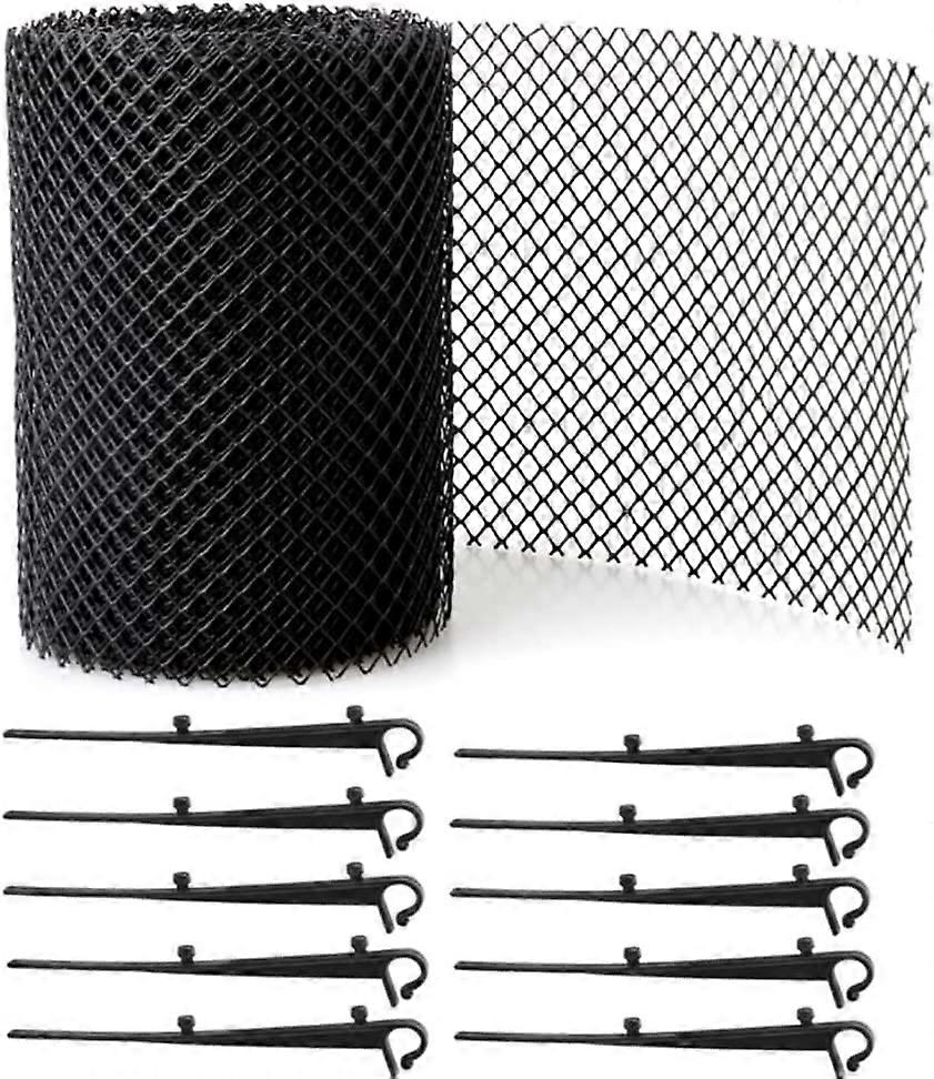 15cm x 6M Mesh Gutter Guard Leaf Protection Mat Gutter Block Leaves Foam Debris Shield with Fixing Clips, Prevent Drain and Gutter Blockages, Black