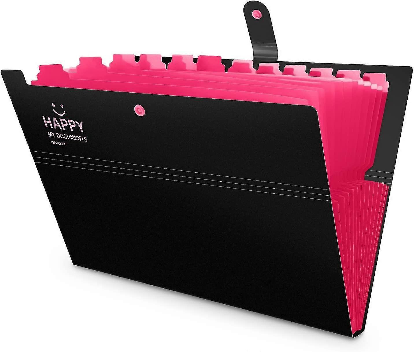 12 Pockets Expanding File Folder, Office Folders for Documents with Snap ButtonBlack