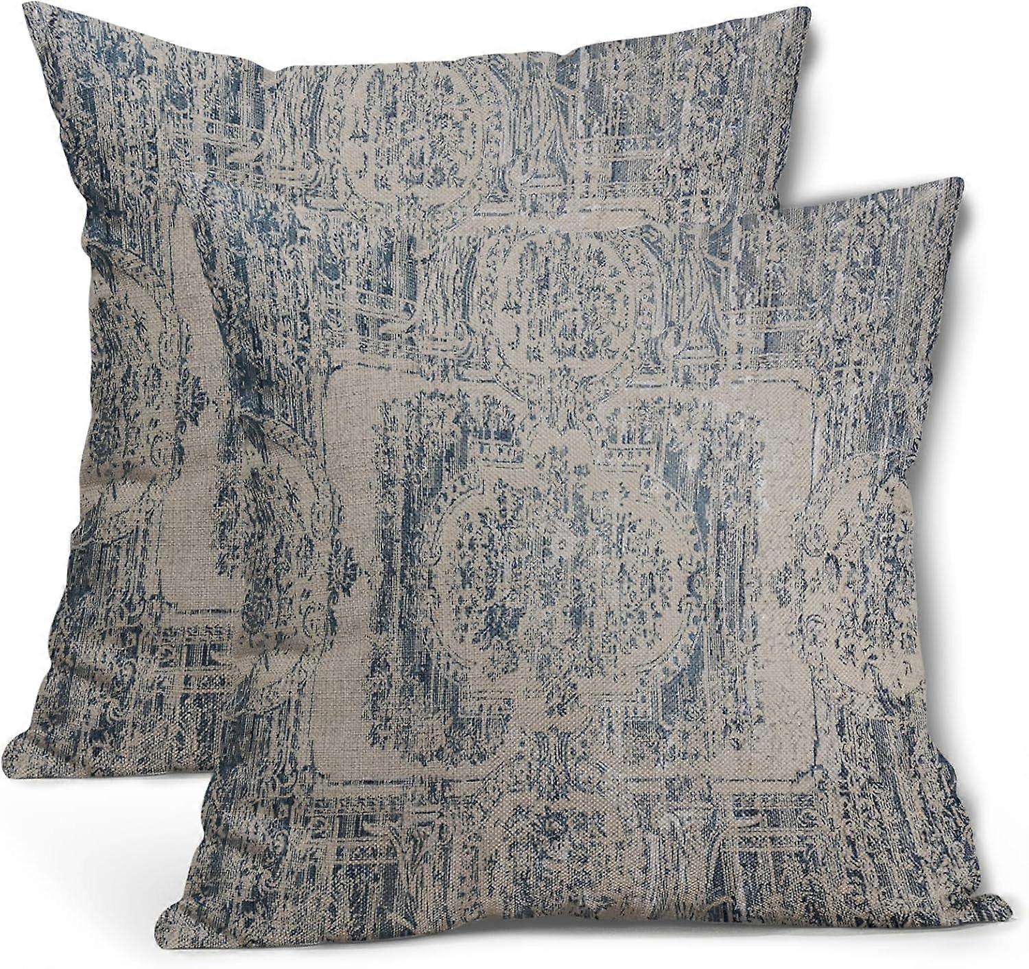 Grijze Boho kussenslopen 20 x 20 inch Set van 2 etnische Boheemse tapijt Floral decoratieve kussenslopen Vintage grijze bloemen katoen linnen kussensloop Farmho