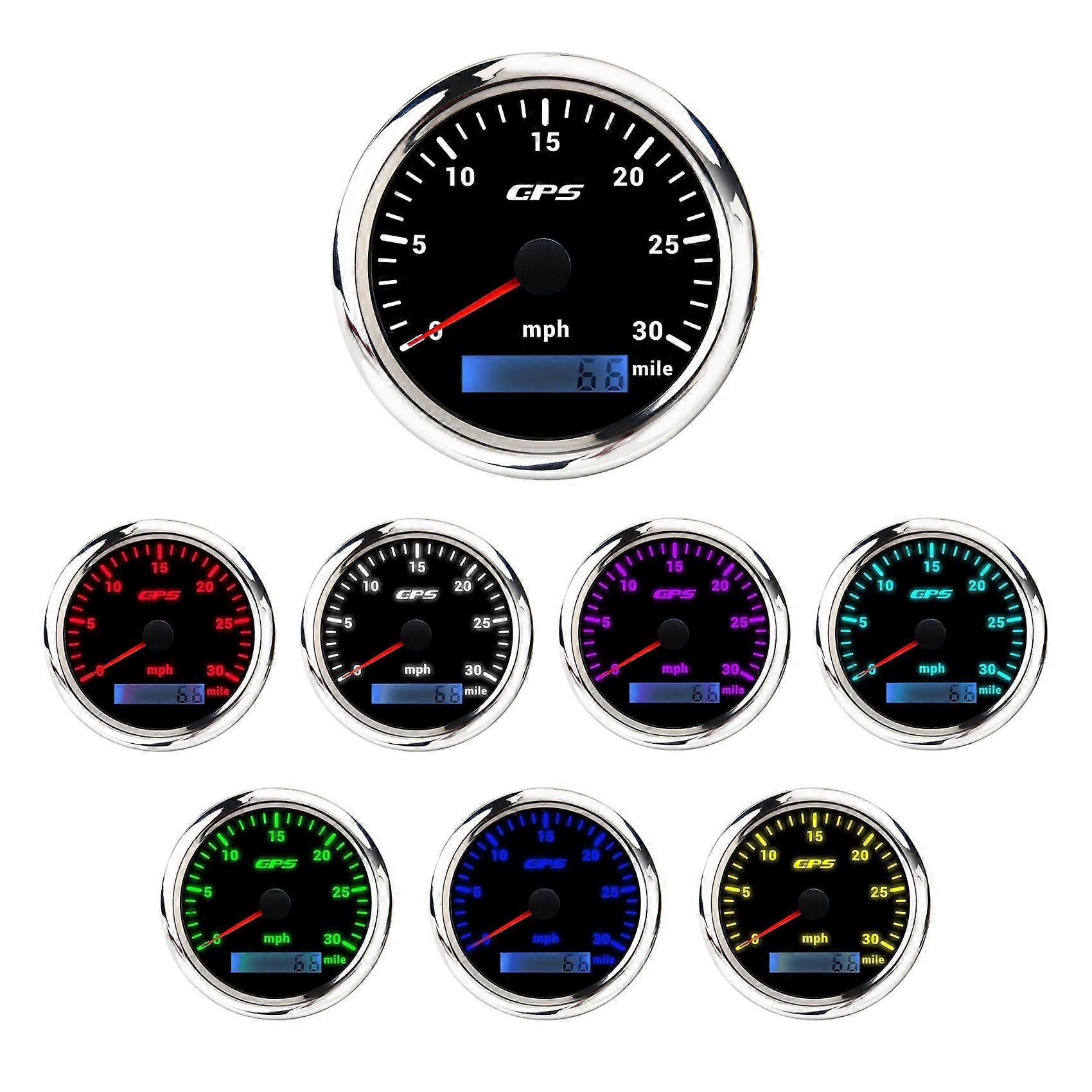 85MM GPS Marine Speedometer 0-30/Mile Tachometer with 7-Color Backlight Odometer for Boats Yachts M