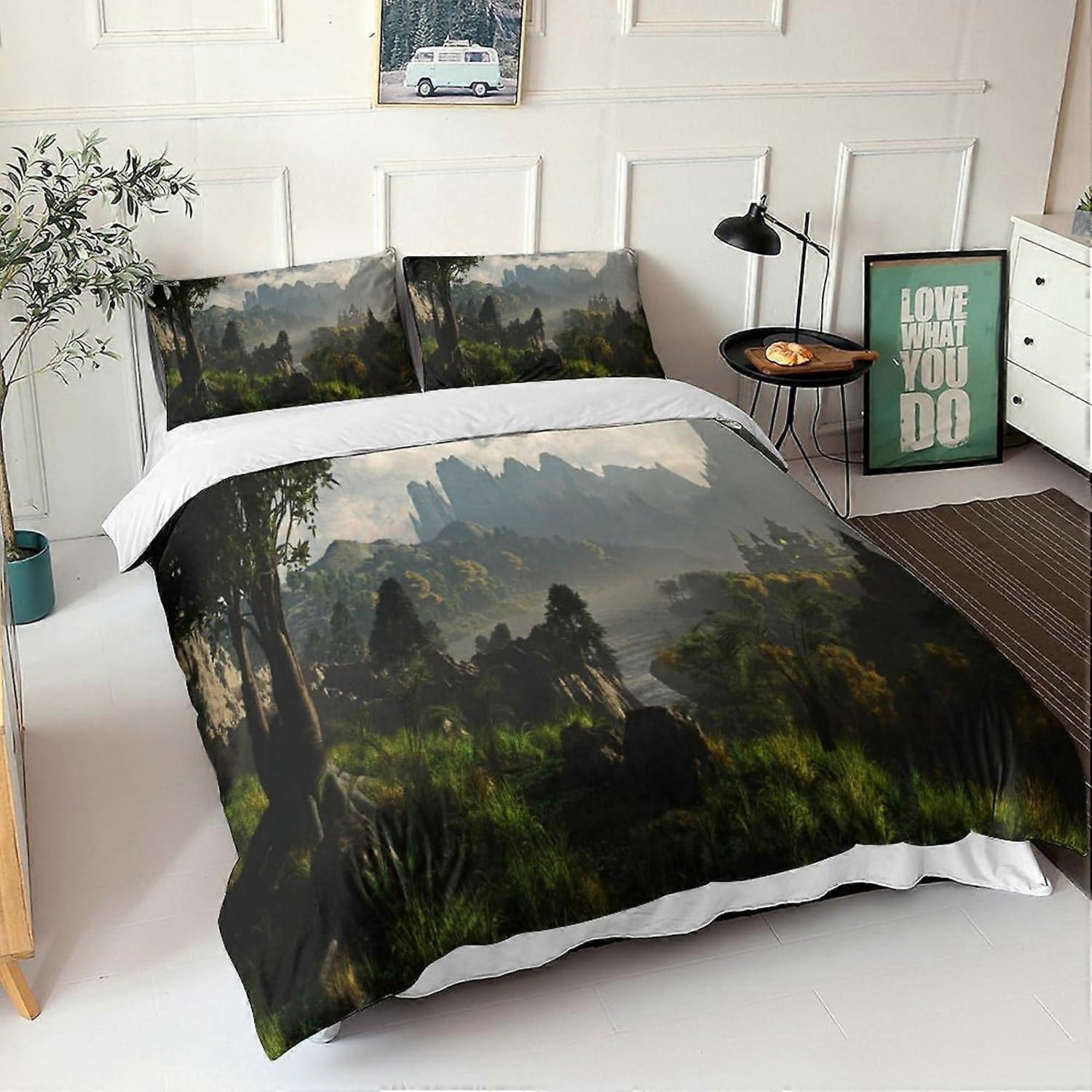 مجموعة الفراش المطبوعة من المناظر الطبيعية السحرية قطع الفراش مجموعات ستوكات من الألياف الدقيقة غطاء لحاف المناظر الطبيعية ، مع سحاب للبالغين و E 135 * 200 سم