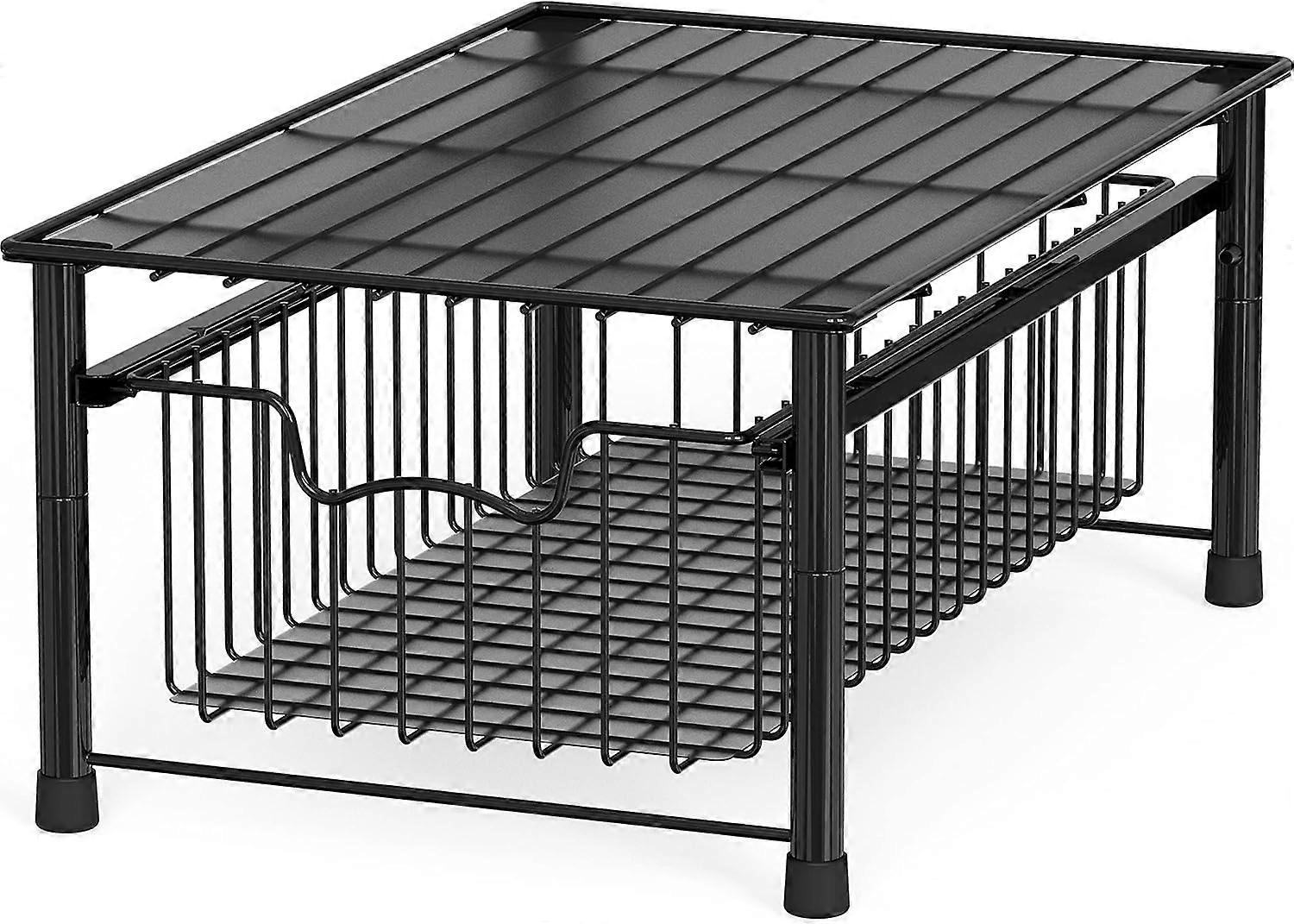 pleHouseware Stackable 3 Tier Sliding Basket Organizer Drawer, Black Black 1 Tier