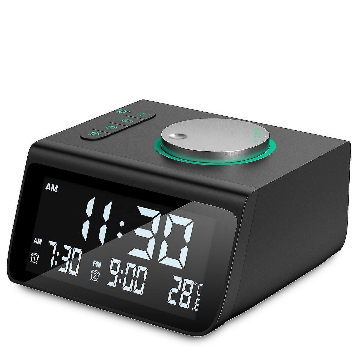 Digital alarm clock with FM radio Dual USB charging ports with adjustable volume and brightness, tem
