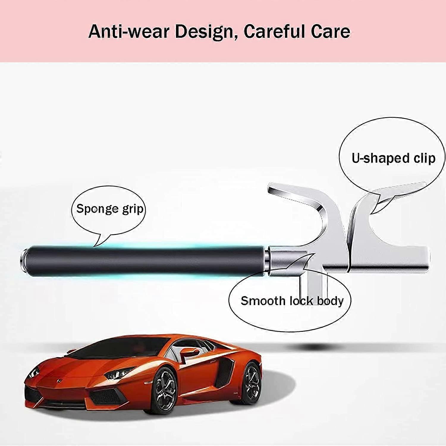 Car Steering Wheel Lock with Adjustable Wrench - Handy Tool for Breaking Windows of Vans, SUVs, Cars, Trucks - Black