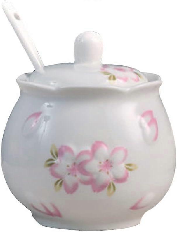 Ceramic Sugar Bowl with Lids And Spoons Porcelain Condiment Containers Spice Jar Salt Tank