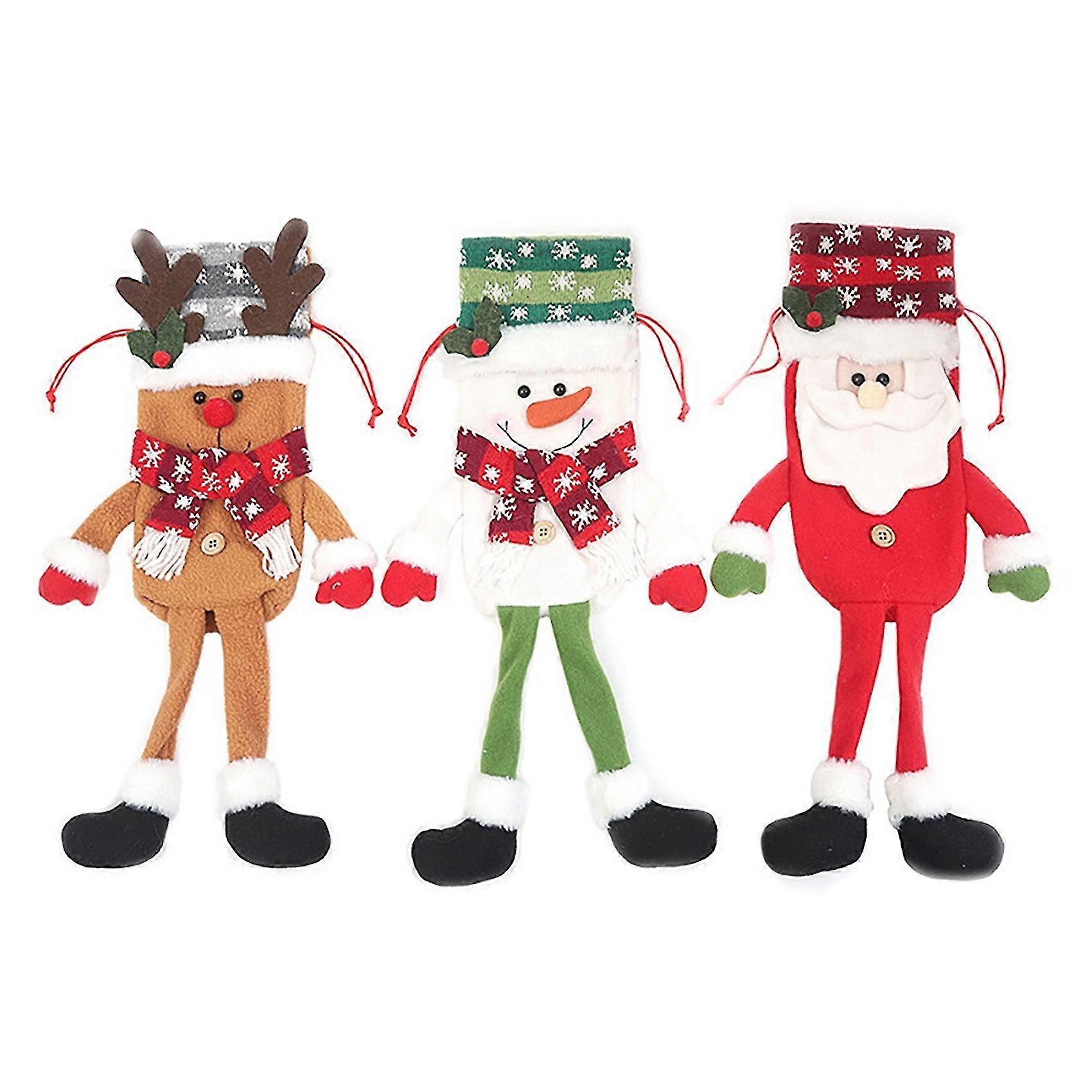 3 Pcs Long-Legged Santa Christmas Wine Bottle Cover Xmas Decor Wine Bottle Bags with Drawstrings Re