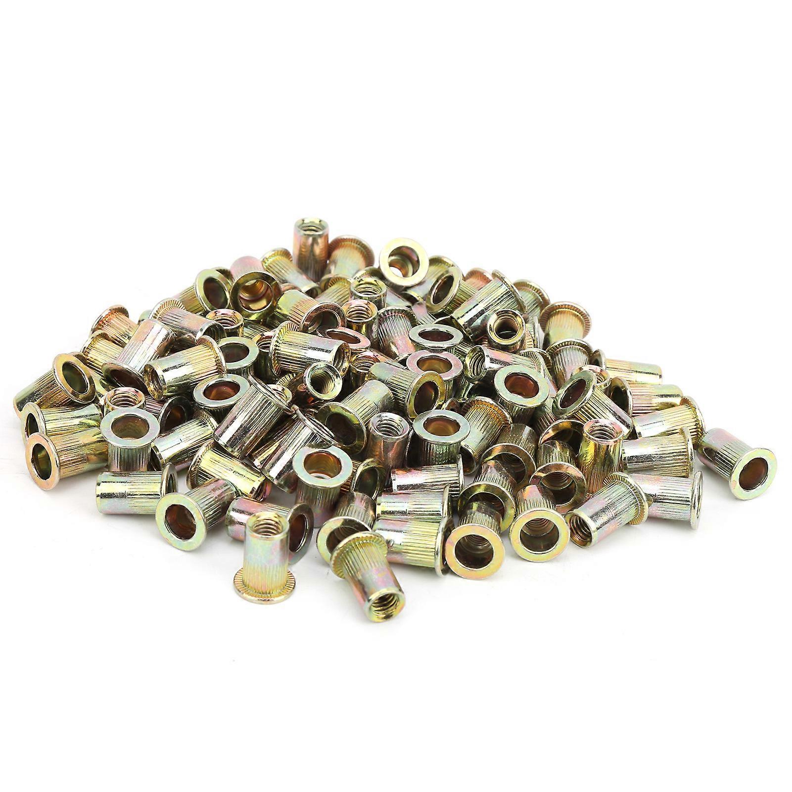 100Pcs Rivet Nut Color Zinc Plated Flat Head Threaded Nutsert Kit Hardware AccessoriesM6