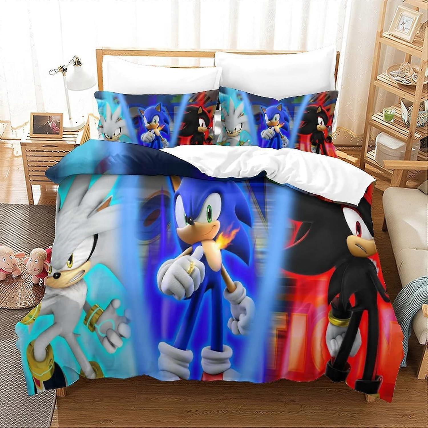 Sonic Duvet Cover Set Game Characters D Bedding Set with Pillowcases Soft Microfiber with Zipper Closure Set for Boys Yarn