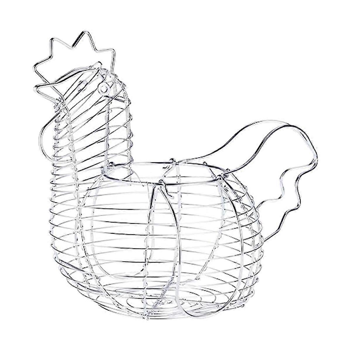 Metal Wire Egg Baskets for Eggs, Chicken Shaped Egg Holder, Rustic Round Baskets Gathering Egg with