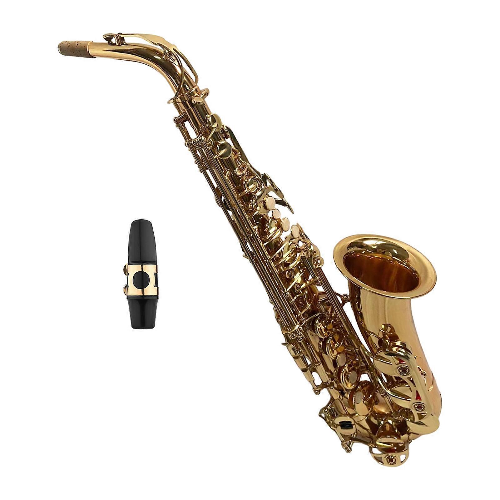 Eb Alto Saxophone Bent Neck Sax Woodwind Instrument with Carved Brass Lacquer Gold Finish Cleaning Cloth Brush and Bag