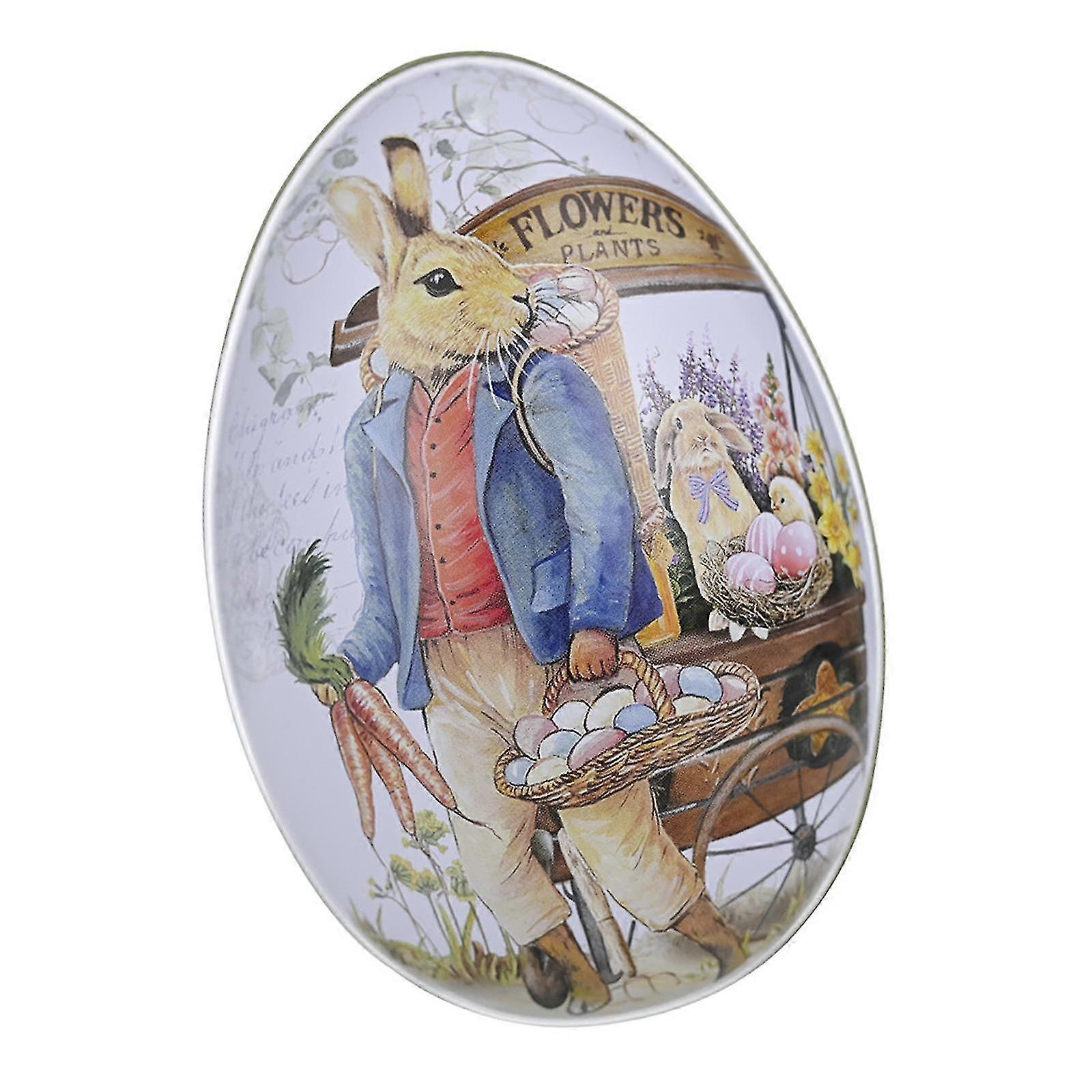 Bunny Printing Easter Eggs Shaped Candy Box Delicate Metal Eggshell Colorful Style D