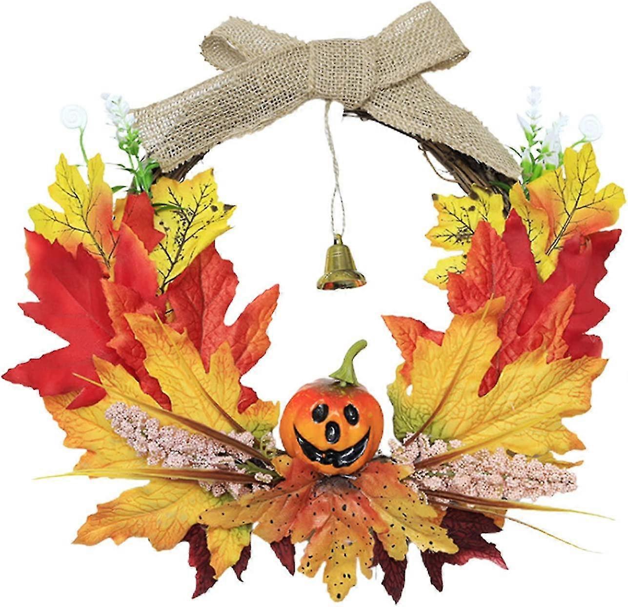 Fall Harvest kunstige lønneblader krans 14 tommer, Halloween gresskar kranser, høst dekor