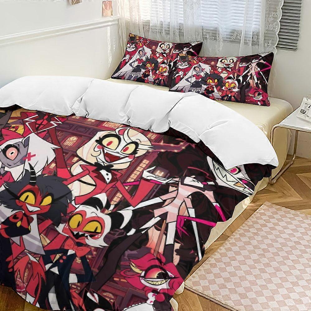 a1053 Hazbin Hotel Conjunto de cama de 3 peças Macio Quente e confortável Conjunto de cama macia com 1 capa de edredom e 2 fronhas para quarto jfr1053