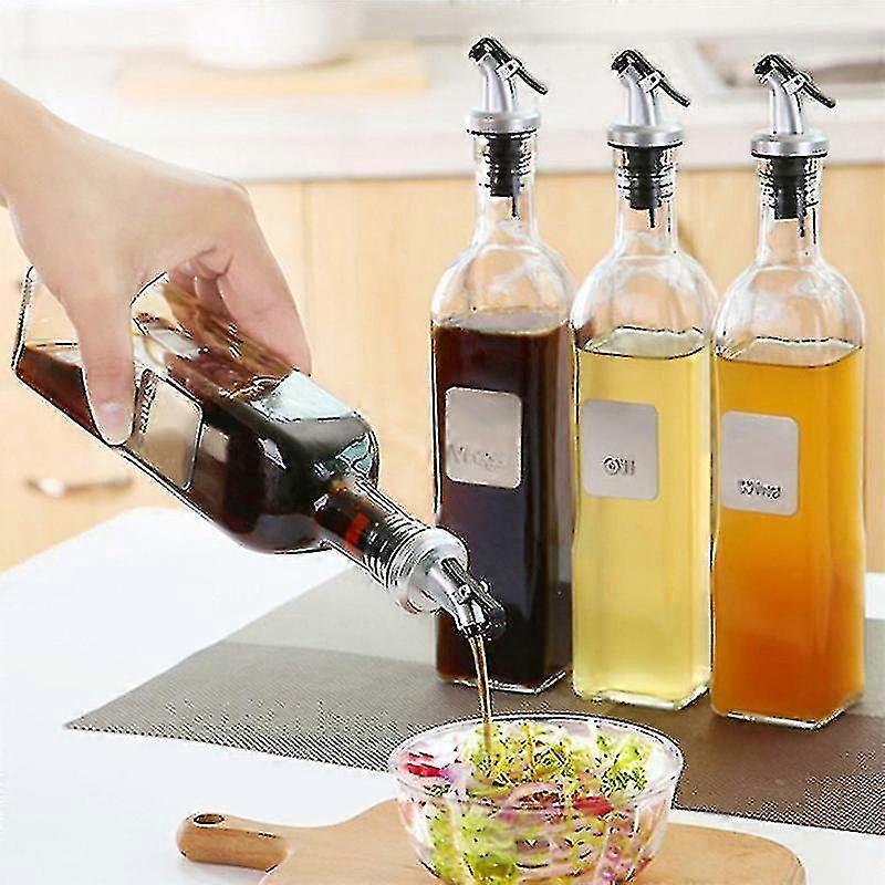 4pcs Glass Olive Oil Vinegar Dispenser Seasoning Pourer Bottle Drainer Spout