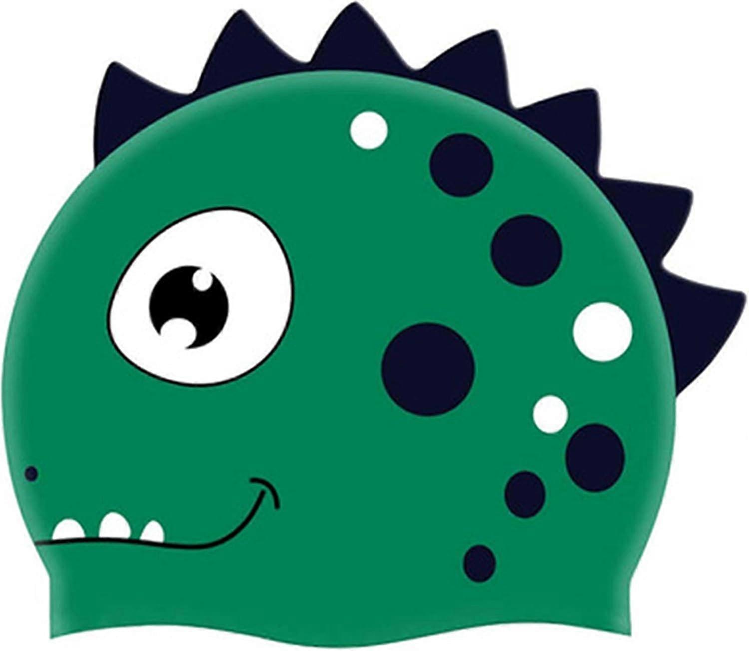 أطفال سيليكون السباحة كاب-3D الكرتون ديناصور تصميم سيليكون قبعة السباحة، الأخضر