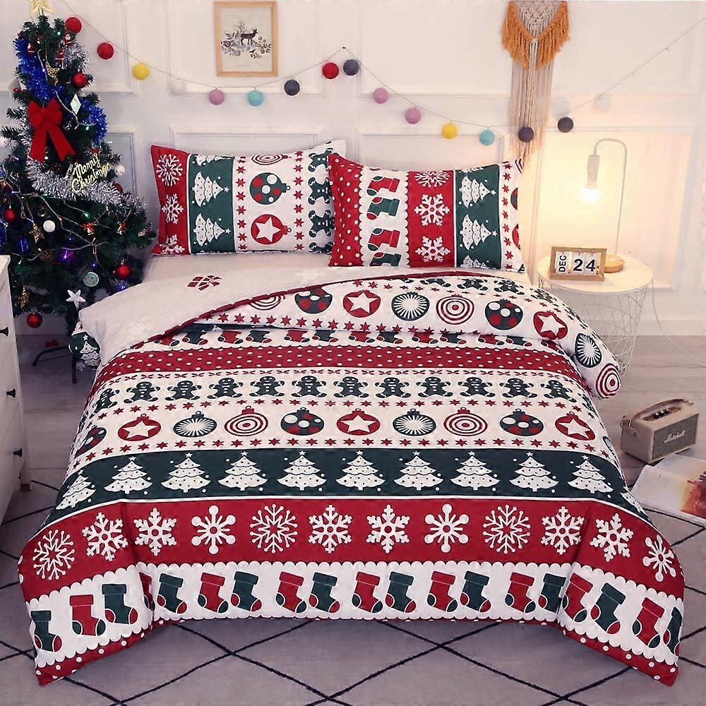Christmas Patchwork Pattern Duvet 200x200 cm with 2 x Pillowcases 50x75 cm, Microfiber Bedding Set with Zipper Bedding Set for 2 People