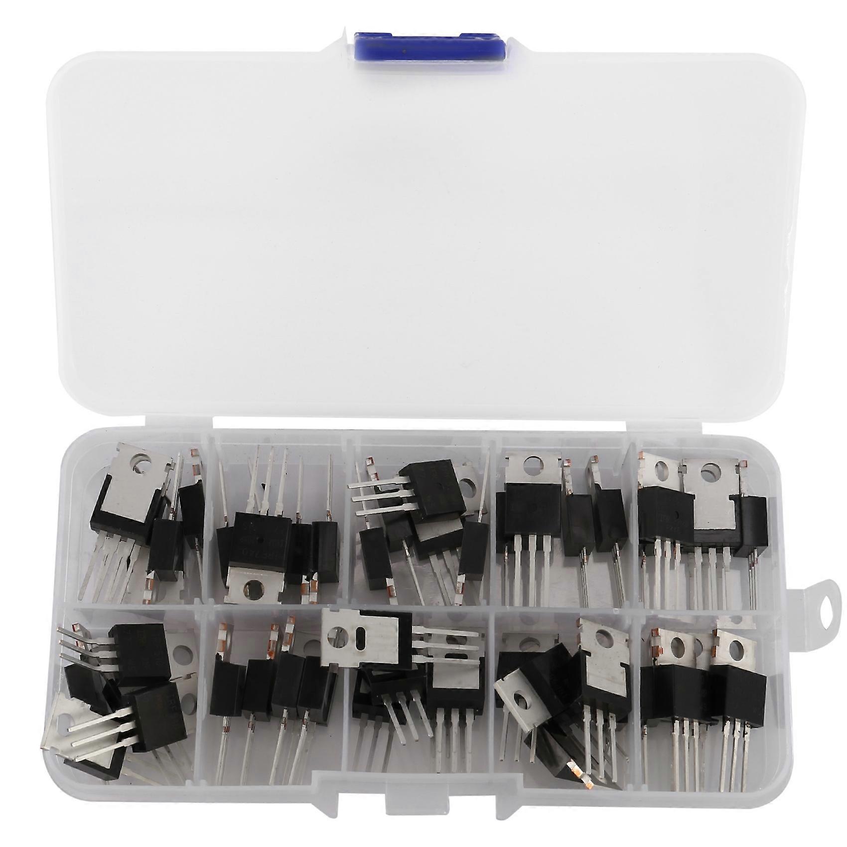 50Pcs 10Types IRF Series Mosfet Transistors Assortment Kit, Including IRFZ44/510/520/530/540/640/74