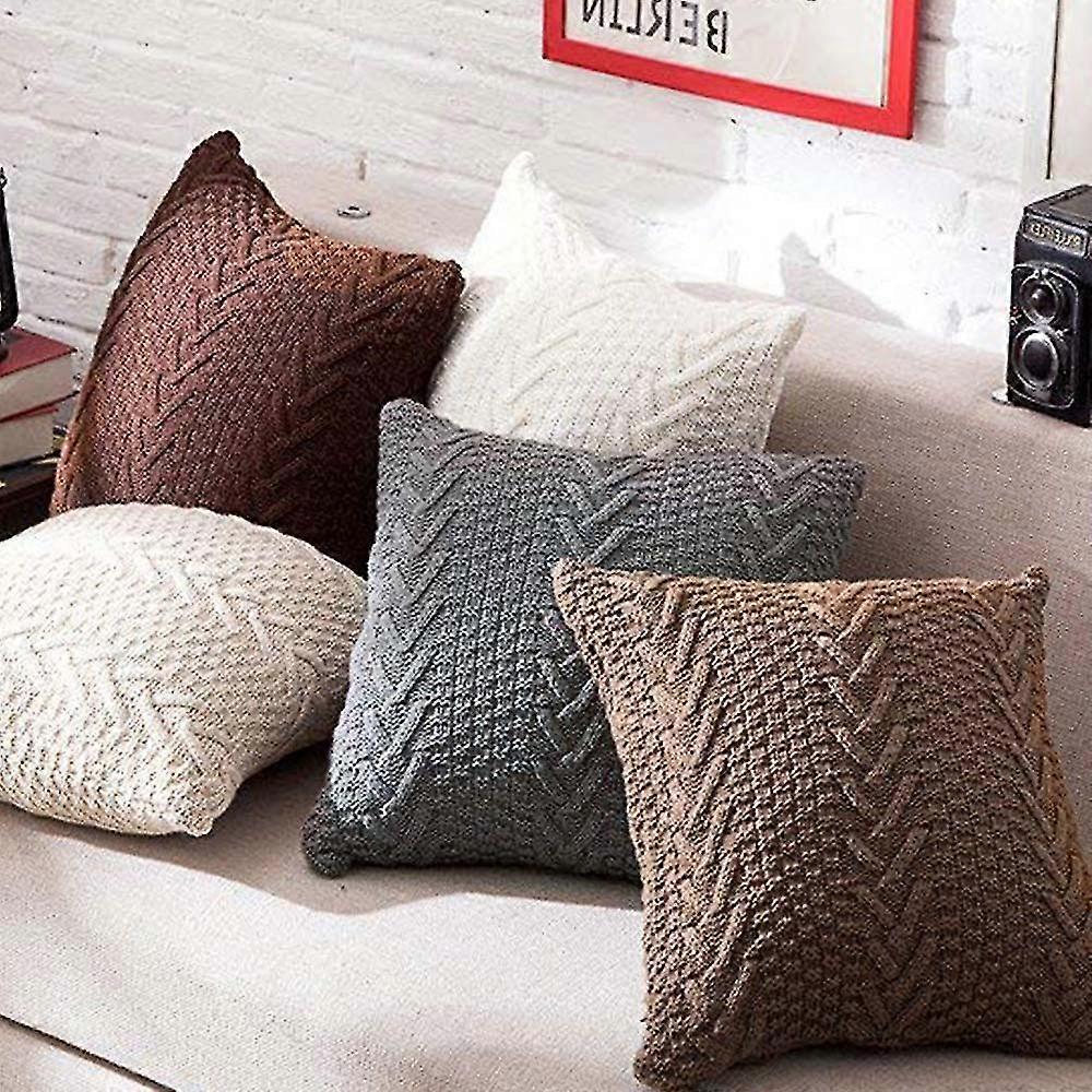 Decorative Cotton Knitted Pillow Case Double-cable Warm Throw Covers