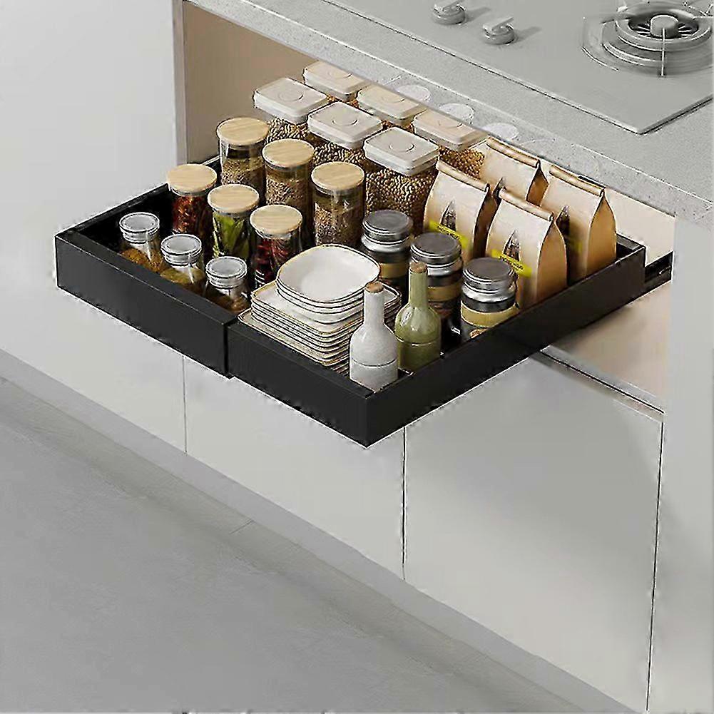 32-52cm Retractable Cabinet Slide-out Basket - Track Drawer Under-sink Organizer, No-drill Kitchen Storage Rack With Pull-out Drawer