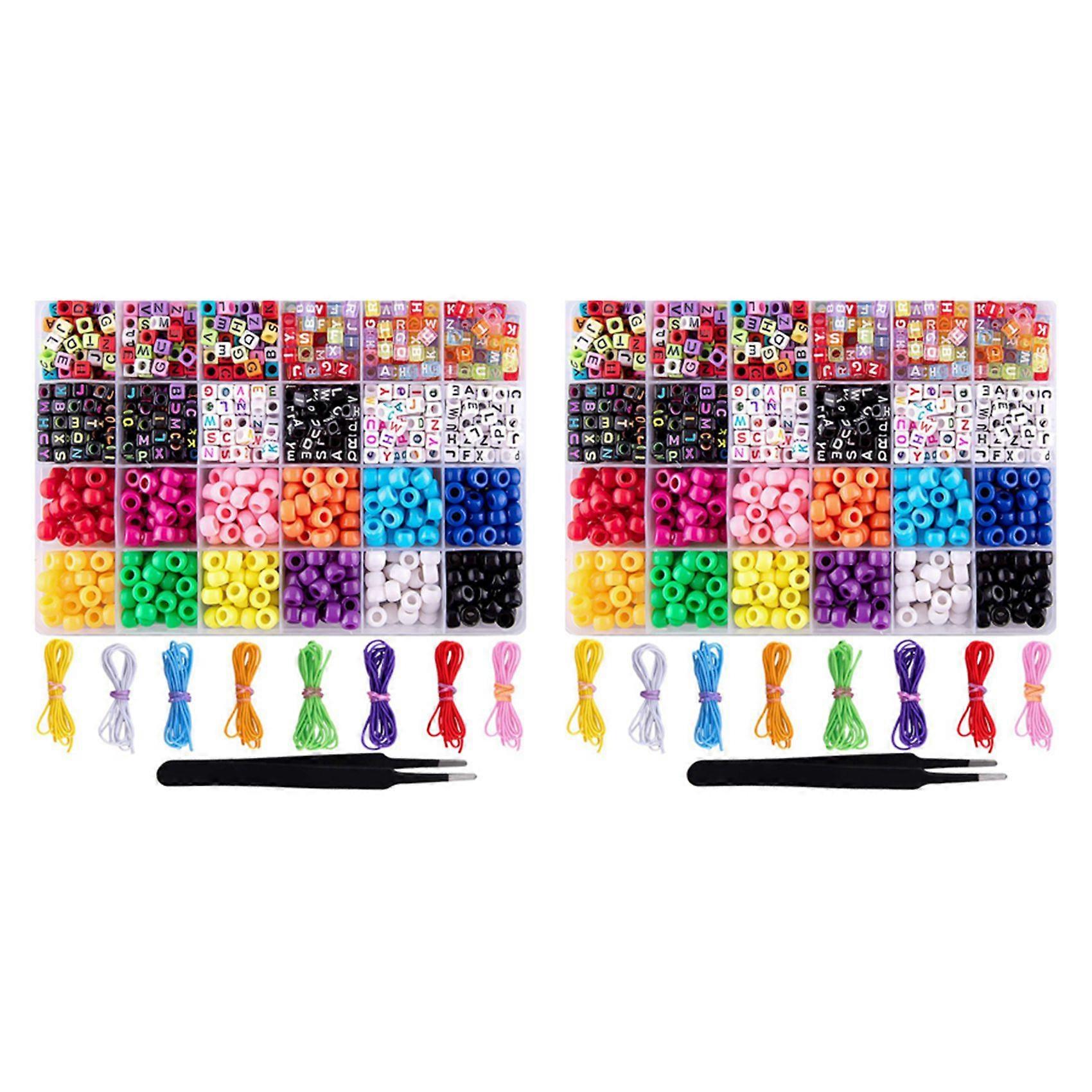 2000x Bracelet Making Beads ABC Beads Beads Letter Alphabet Beads with 16 Rolls Colorful Elastic Br