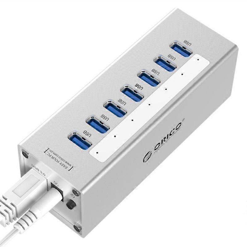 MIMIGO Aluminum USB3.0 high-speed hub with 7 ports, USB data hub splitter, with a smart charging port and a separate on/off switch, and 5V/4A power ad