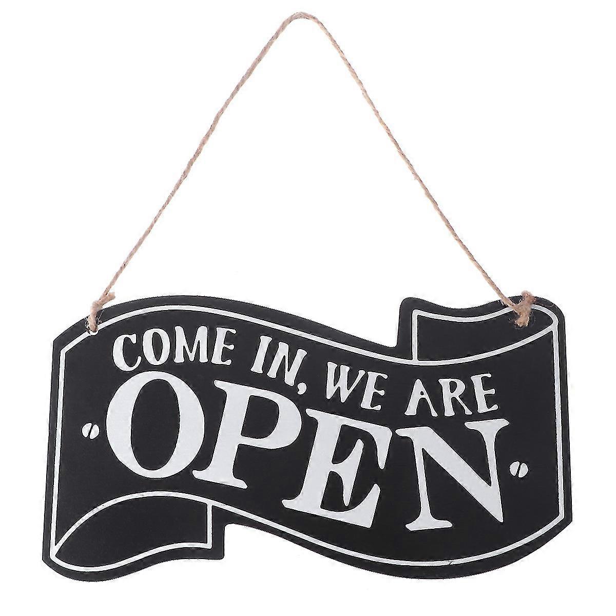 Wooden Open And Closed Two Sided Sign With Rope For Hanging Vintage Business Sign (black)