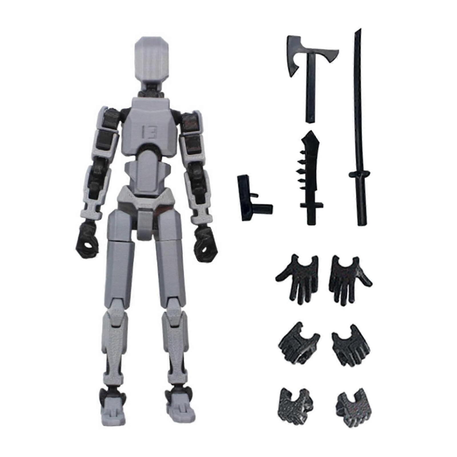 3D Printed Multi Jointed Movable Male Action Figure for Collection Role Play grey and black