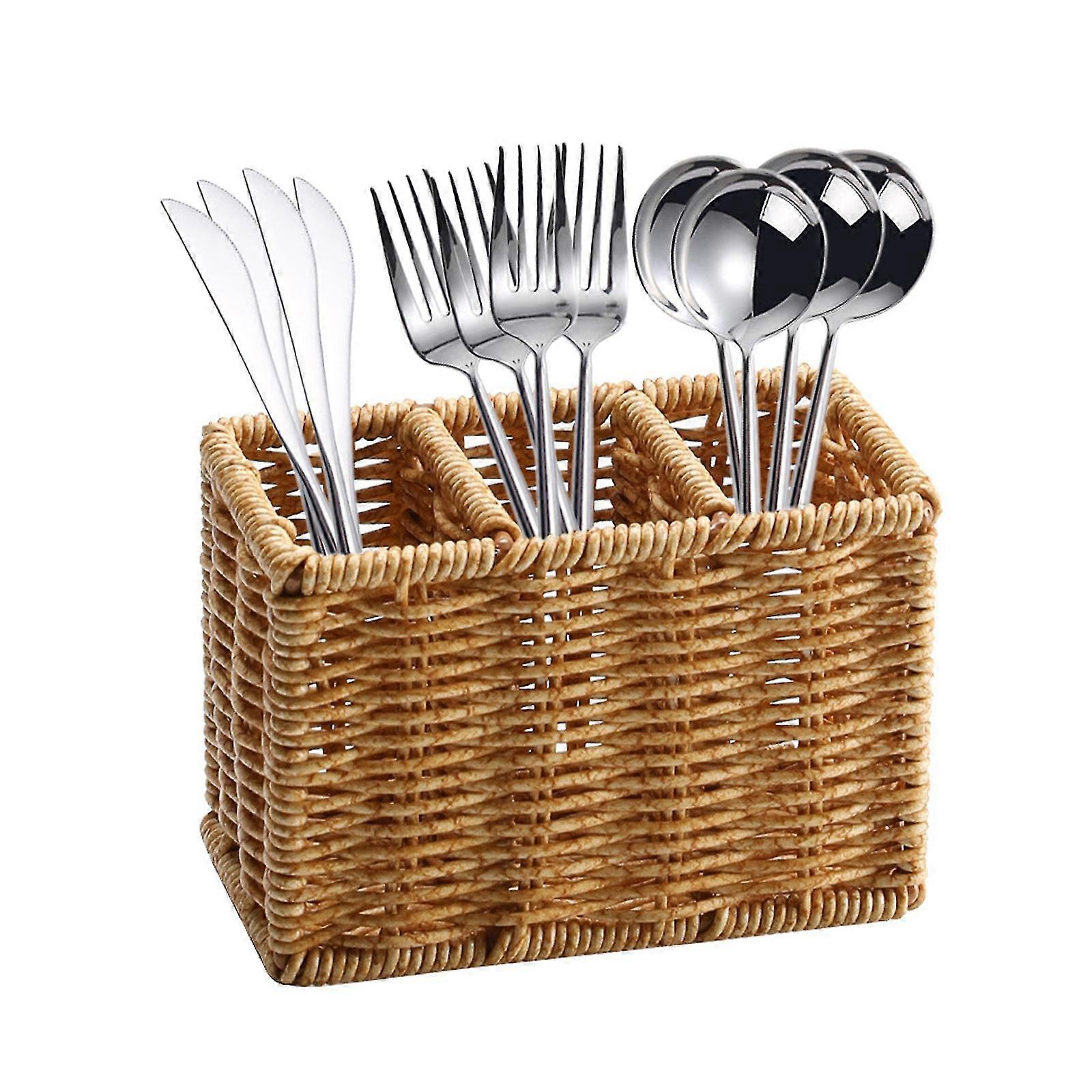 Bästsäljare-Matlagning Redskap Arrangör Simulering Rotting Vävd Förvaringslåda Gaffel Vintage Multipurpose Sked Ätpinnar Krydda Caddy