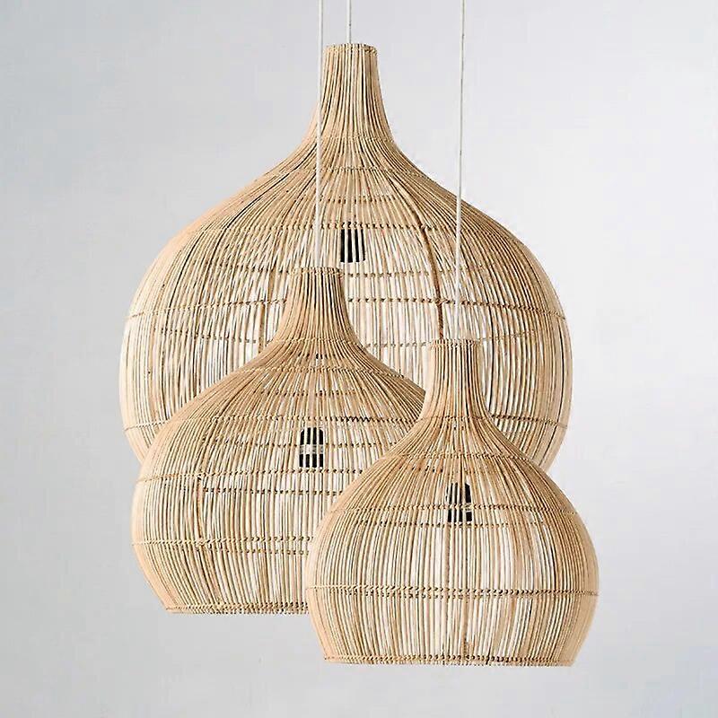 אורות תליון ראטן וינטאג 'ארוגים ביד מנורות תלויות ראטן לקישוט הסלון מנורות פינת אוכל E27 השעיה