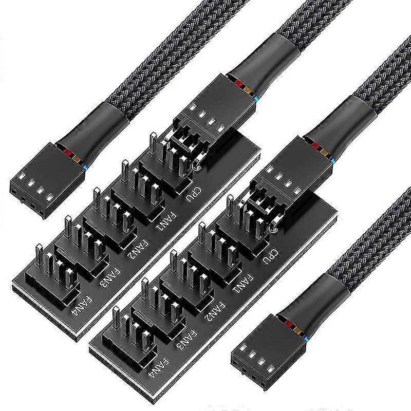 Pwm Fan Hub Splitter, 4 Pin Schwarz Sleeved 5 Wege PC CPU Cooling Case Fan Extension Splitter Adapter