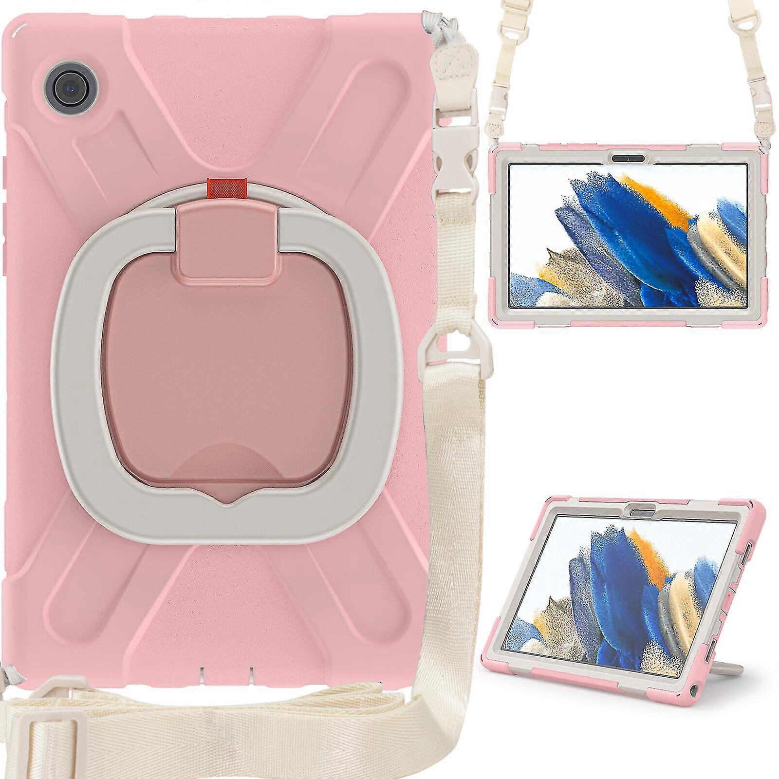 360 Rotating Ring Stand Case For Samsung Tab A8 10.5 Inch With Shoulder Strap, Full Protection Cover