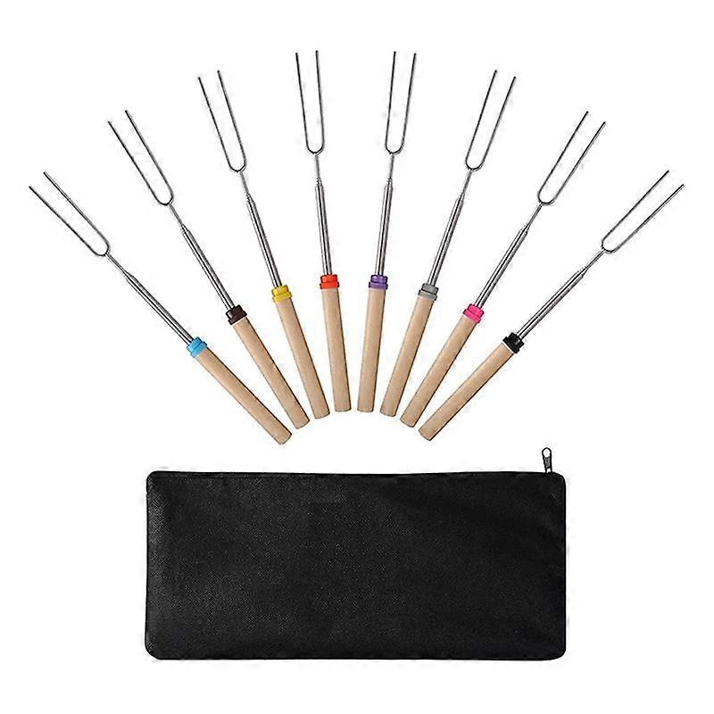 Marshmallow Roasting Sticks (8 Pack) 32 Inches Extendable Telescoping Smores Skewers for Fire Pit Meat