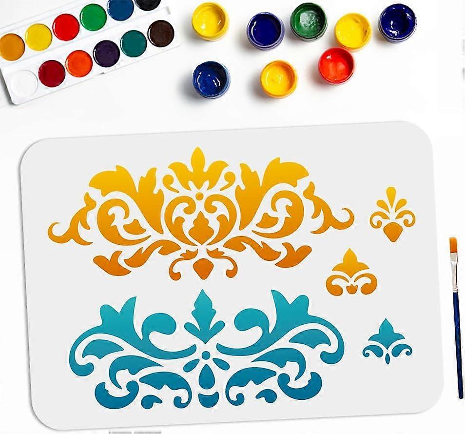 Vintage Flower Border Stencils 11.78.3inch 5 Patterns Mandala Stencils for Painting Mandala Border Reusable DIY Craft Stencils with Paint Brush on Woo