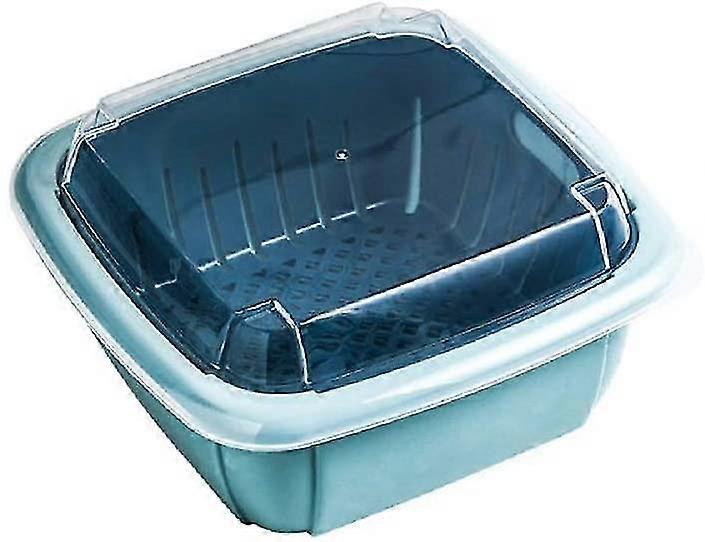 Kitchen Colander with Lid - Plastic Double-layer Fruit and Vegetable Strainer Bowl Sets (1, Blue)