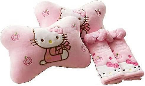 Lovely Pink Color 2PCS Kitty Car Neck Rest Pillows and 2PCS Kitty Shoulder Pads All Seasons