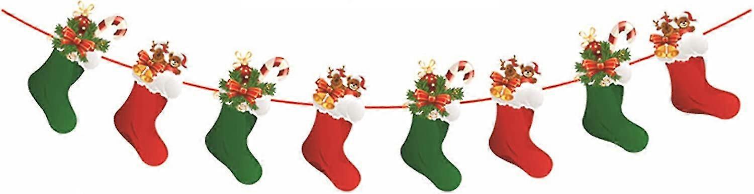 Christmas Sock Banner, Different Pattern Sock Shaped Christmas Banner, Home Party New Year Decoration