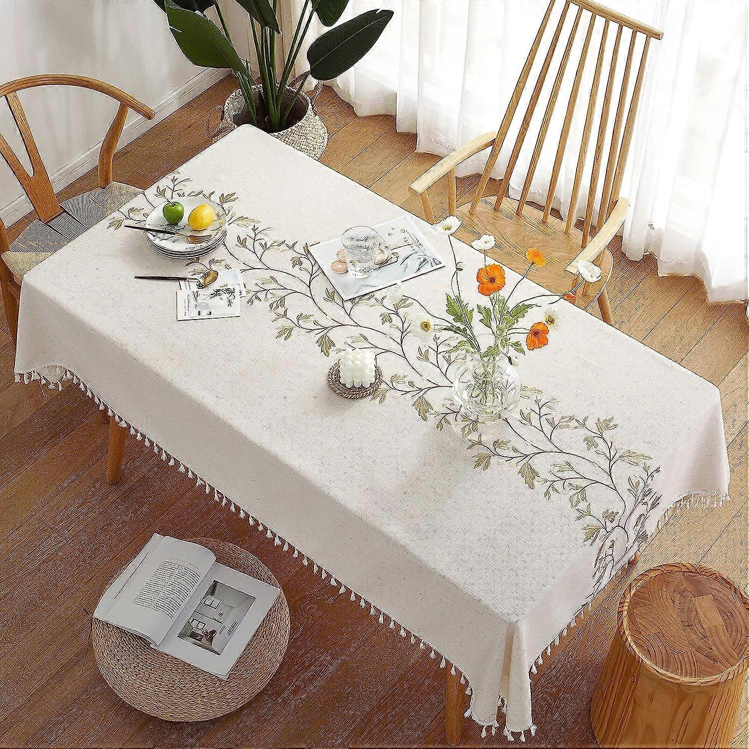 Toalha de Mesa para Mesa de Jantar Rústica, Tecido de Linho de Algodão Pequenas Toalhas de Mesa Retangulares Folha de Café, 55x86 Polegadas