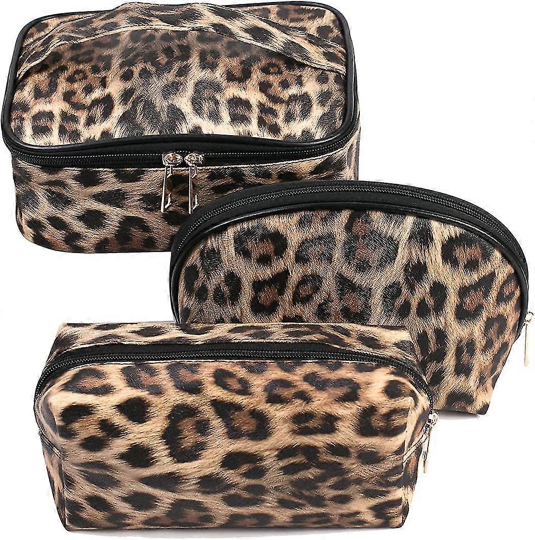 Makeup Bag Leopard Travel Large Toiletry Bag 3 Pcs Portable Cheetah