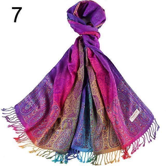 カラフルなペイズリー柄パシュミナシルクスカーフショールストールヘッドスカーフネックウェア織りジャカードレディースタッセル付き70x180cm 200g