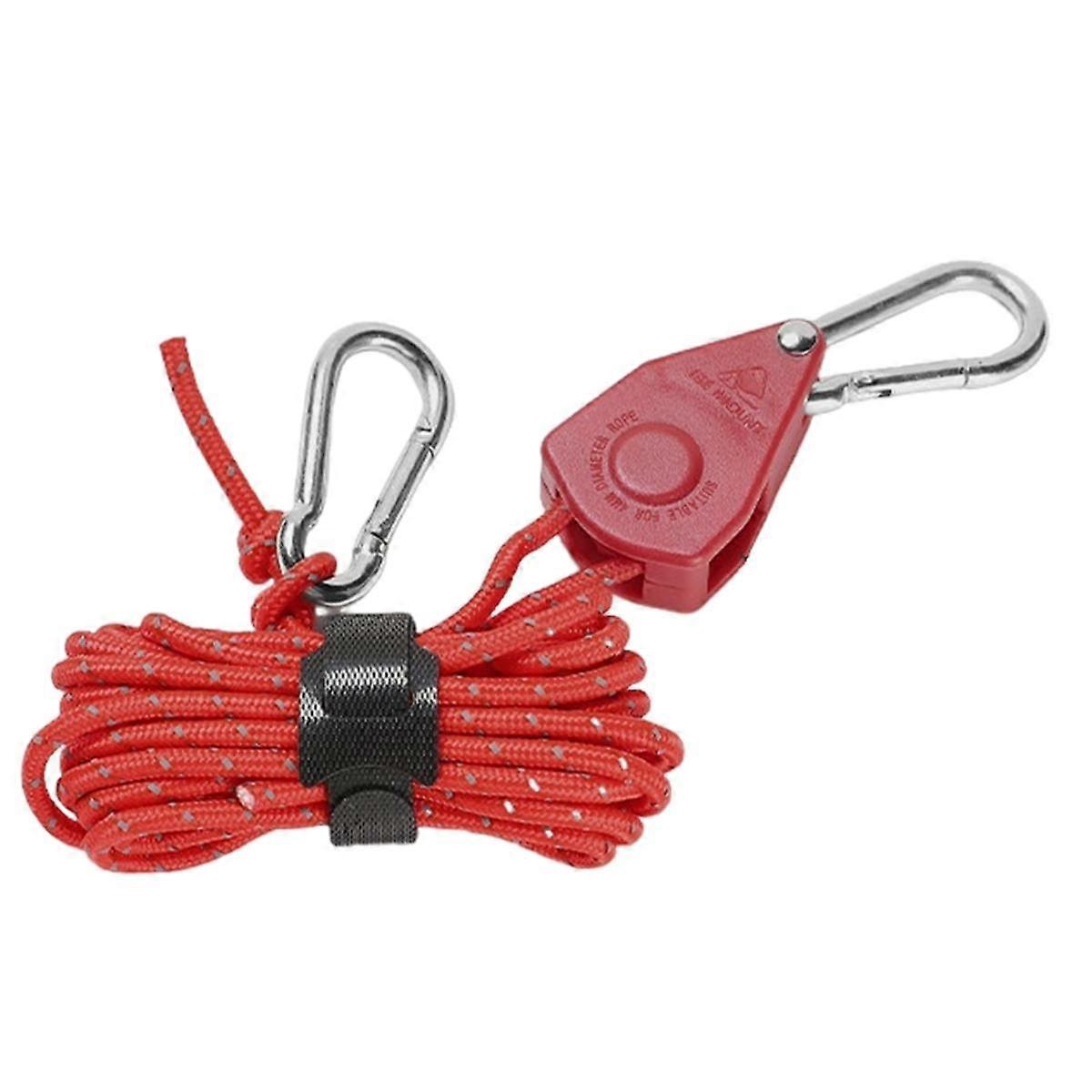 Red 5Pcs Portable Adjustable Fixed Camping Rope, Quick Release Pulley Camping Rope, Suitable for Tents and Tarps