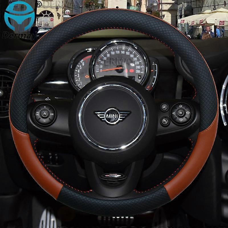 Brown Leather Car Steering Wheel Cover For Mini Cooper R56 Clubman Countryman Clubvan Coupe Auto Accessories Brown