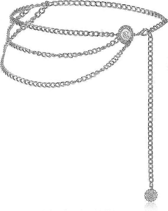 Silver Color-Women's Multilayer Waist Chain Belly Chain Adjustable Body Chain Belt