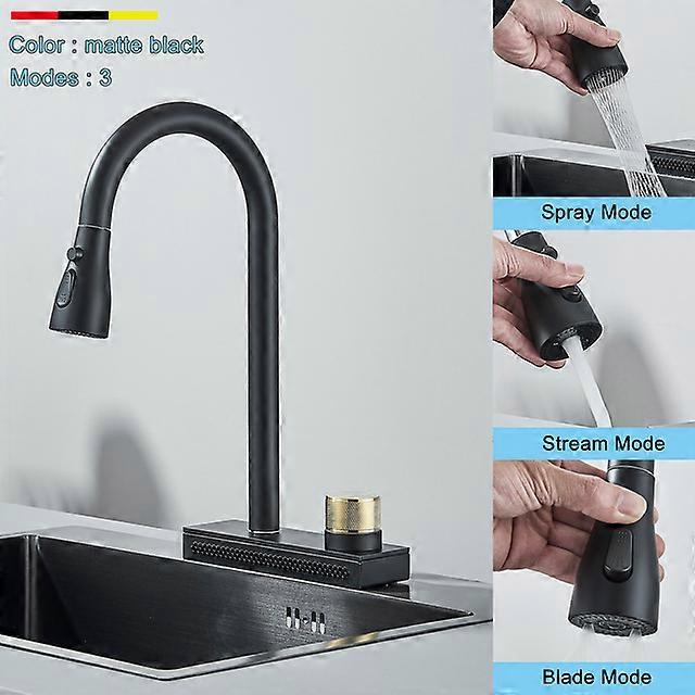 Big Waterfall Black Kitchen Faucet Cold Hot Mixer Taps Single Hole Tap Rotatable Single Handle Sink Faucet Gray New